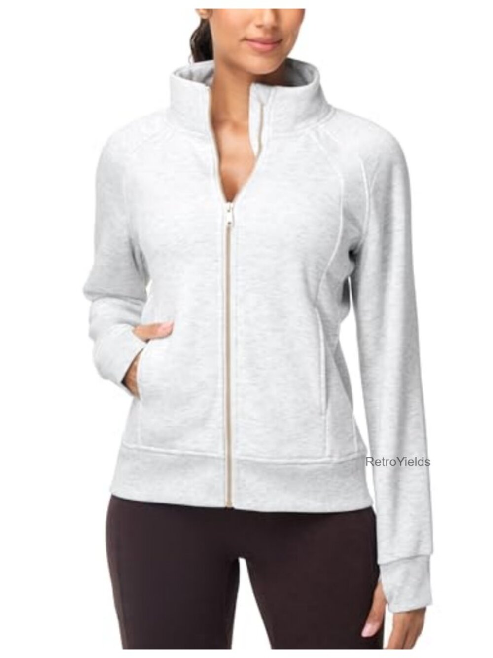 Women's Fleece Full Zip Up Jacket Sweatshirt Active Stand Collar
